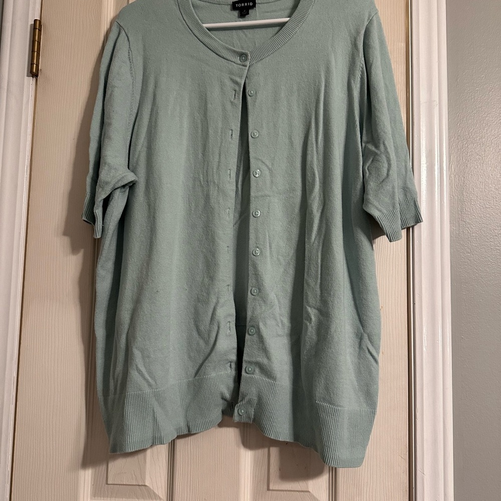Torrid Light Green Button-Up Shirt Jacket